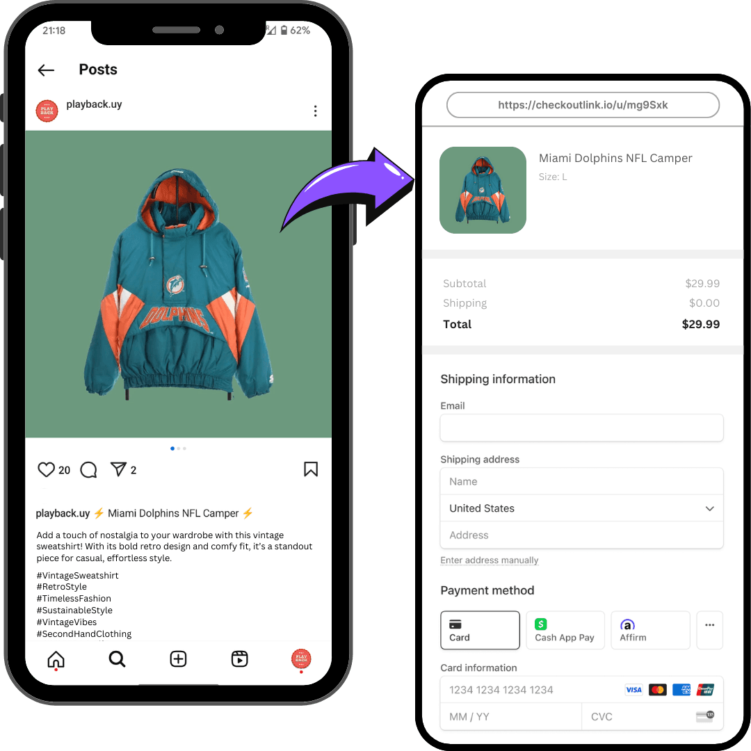 Instagram to CheckoutLink