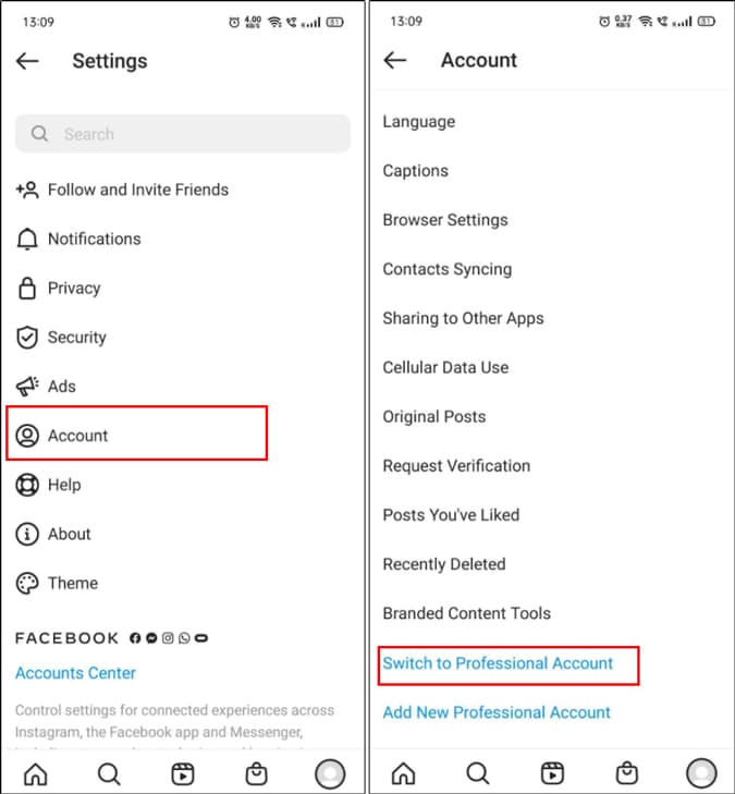 Switch to Professional Account Instagram